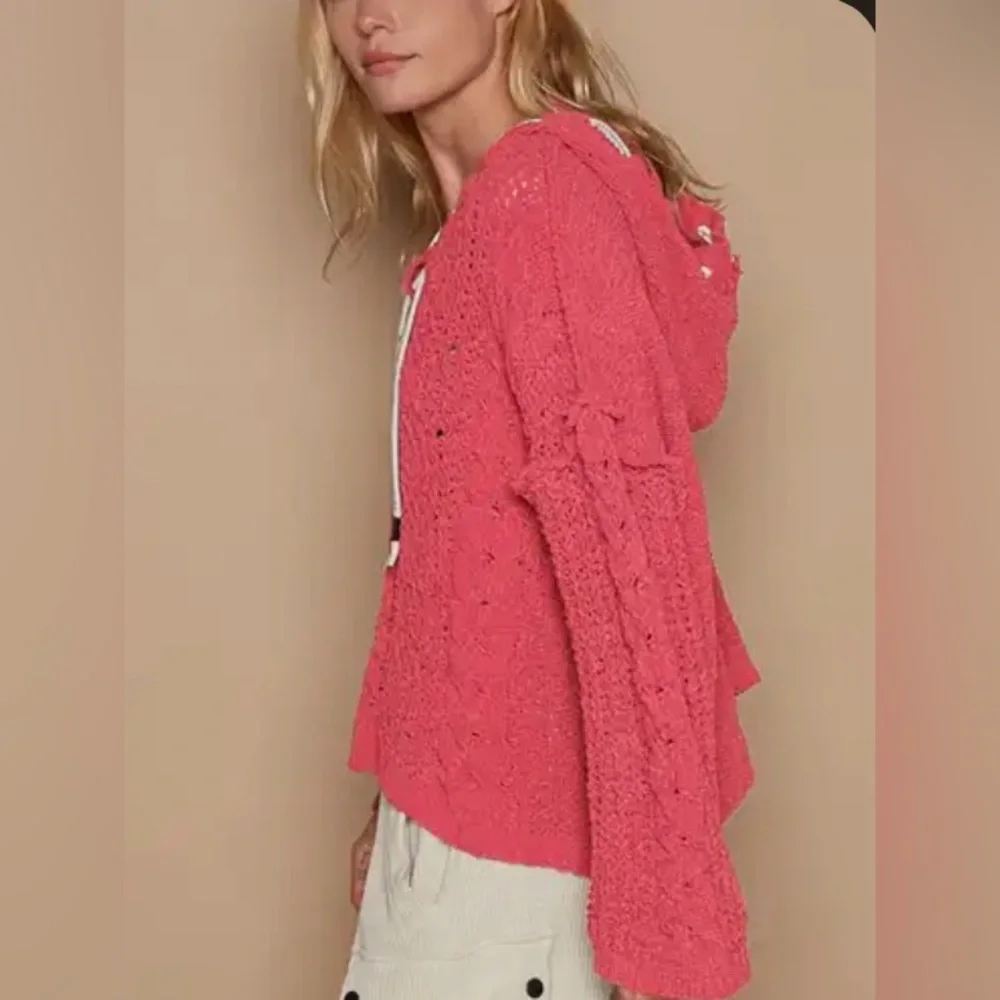 POL Pink Oversized Cropped Chenille Hoodie Sweater - Picture 3 of 3